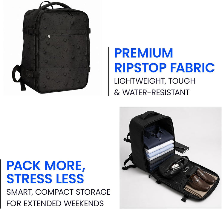 Bordlite Ryanair Cabin Backpack 40x30x20cm – Underseat Travel Backpack for Wizz Air & EasyJet, Water-Resistant Polyester Carry On Bag with Laptop Sleeve, Compression Straps & Security Pocket