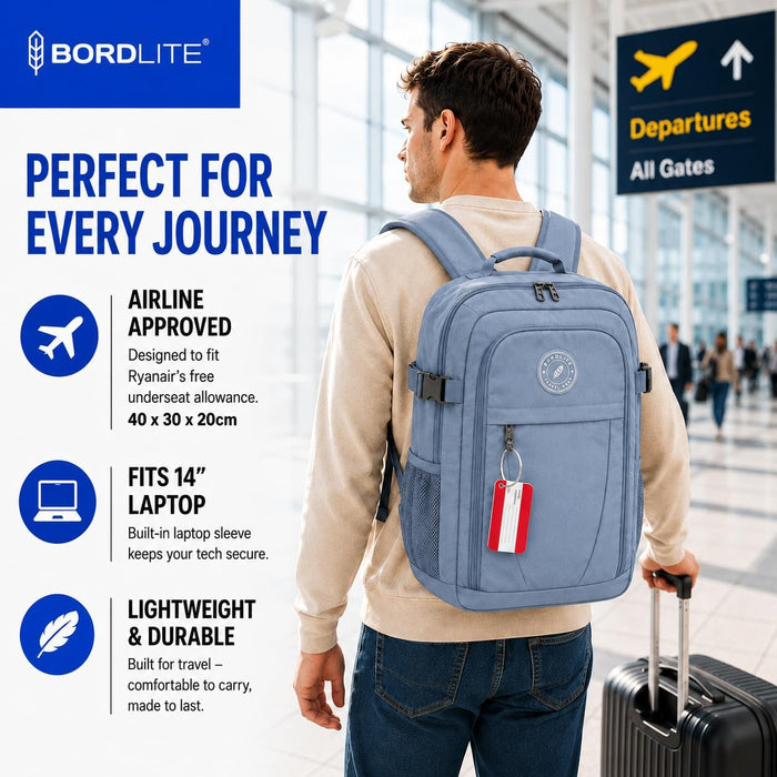 Bordlite Ryanair Cabin Bag 40x30x20cm Under Seat Travel Backpack + Free Luggage Tag