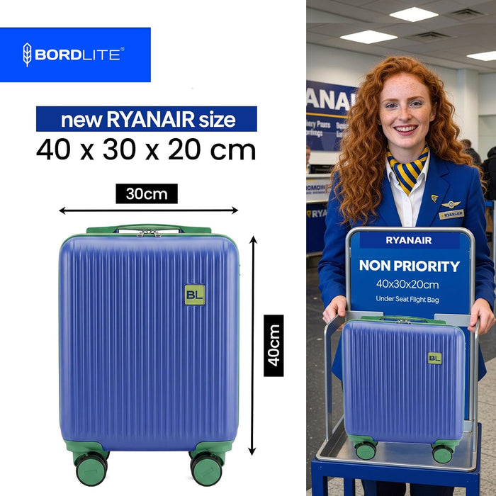 Bordlite Kids Suitcase 40x30x20cm Blue Cabin Luggage for Boys & Girls, Childrens Underseat Travel Case with 360 Spinner Wheels, Telescopic Handle, ABS Shell for Ryanair & Wizz Air