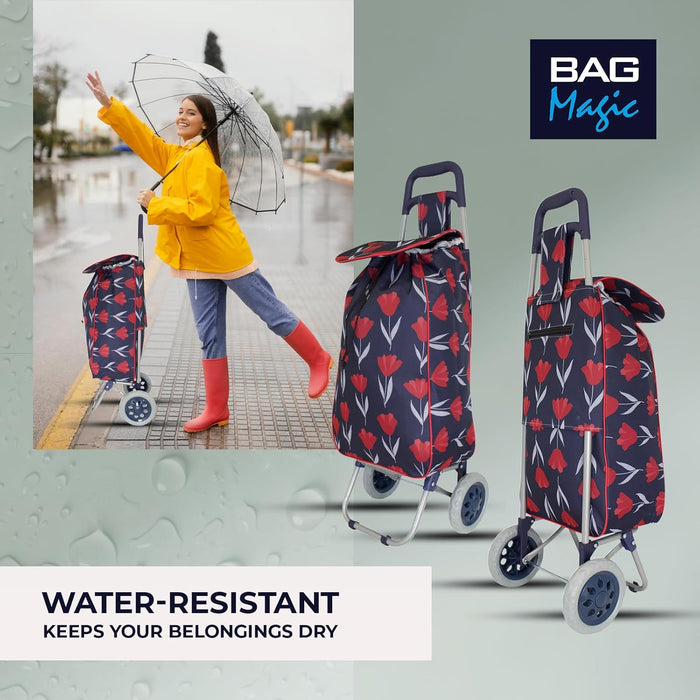 Lightweight 2 Wheel Shopping Trolley Cart 35L - Water-Resistant Bag & Smooth Rolling Wheels - 94cm