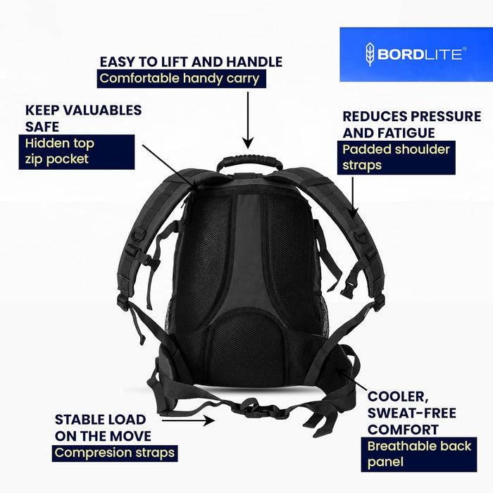 Bordlite 25L Military Tactical Backpack, Heavy Duty MOLLE Rucksack with Padded Shoulder Straps, Waist Belt, Multiple Compartments for Hiking, Camping, Travel, Gym & Work