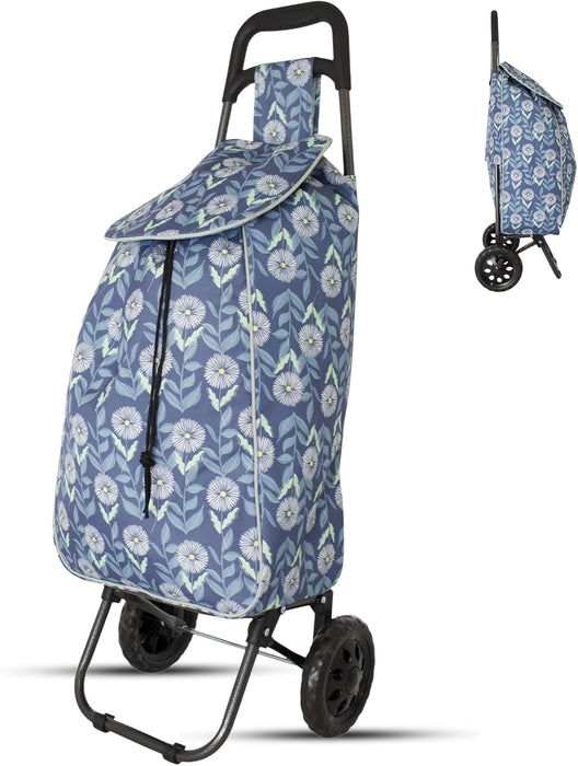 Lightweight 2 Wheel Shopping Trolley Cart 35L - Water-Resistant Bag & Smooth Rolling Wheels - 94cm