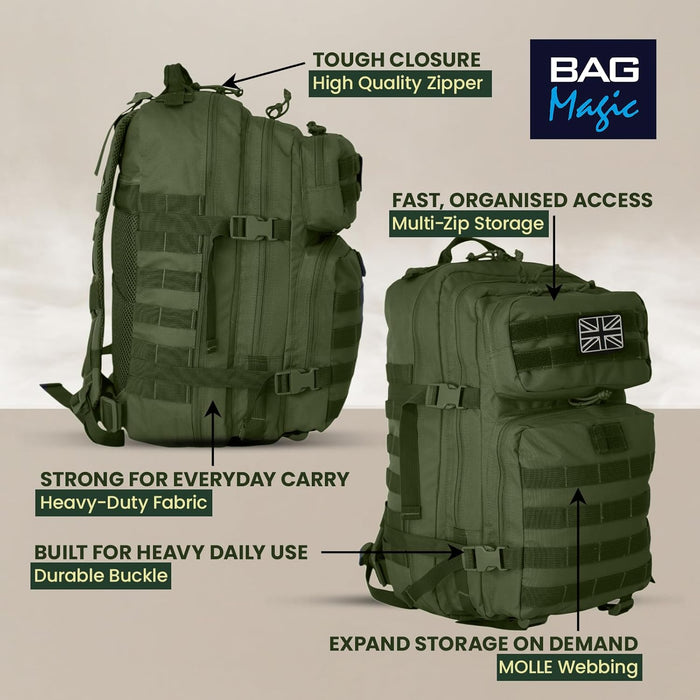 21L Military Tactical Backpack – Durable MOLLE Rucksack with Multi-Pocket Storage