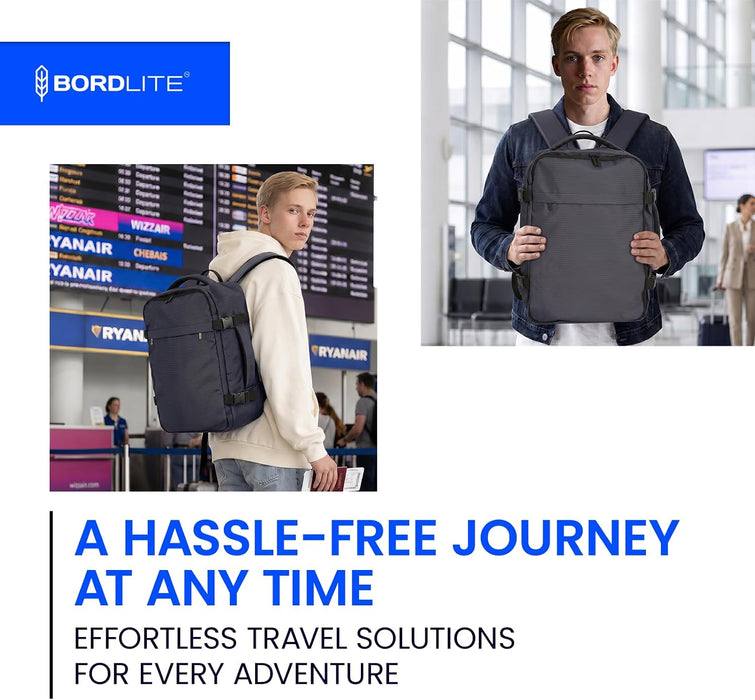 Bordlite Ryanair Cabin Backpack 40x30x20cm – Underseat Travel Backpack for Wizz Air & EasyJet, Water-Resistant Polyester Carry On Bag with Laptop Sleeve, Compression Straps & Security Pocket