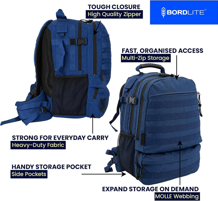 Bordlite 25L Military Tactical Backpack, Heavy Duty MOLLE Rucksack with Padded Shoulder Straps, Waist Belt, Multiple Compartments for Hiking, Camping, Travel, Gym & Work