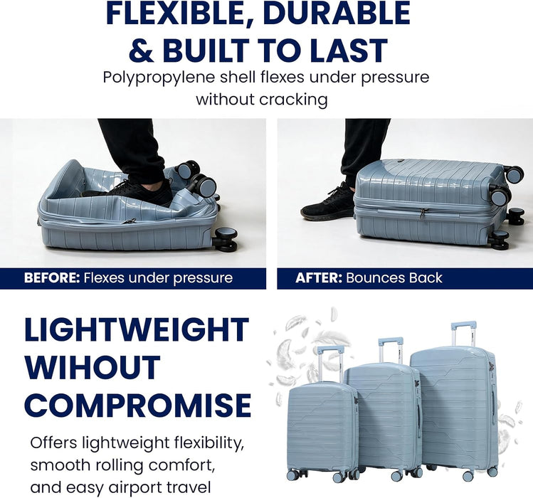 Bordlite Expandable Polypropylene Hard Shell Luggage, Lightweight Suitcase with 4 Spinner Wheels, Combination Lock and Telescopic Handle