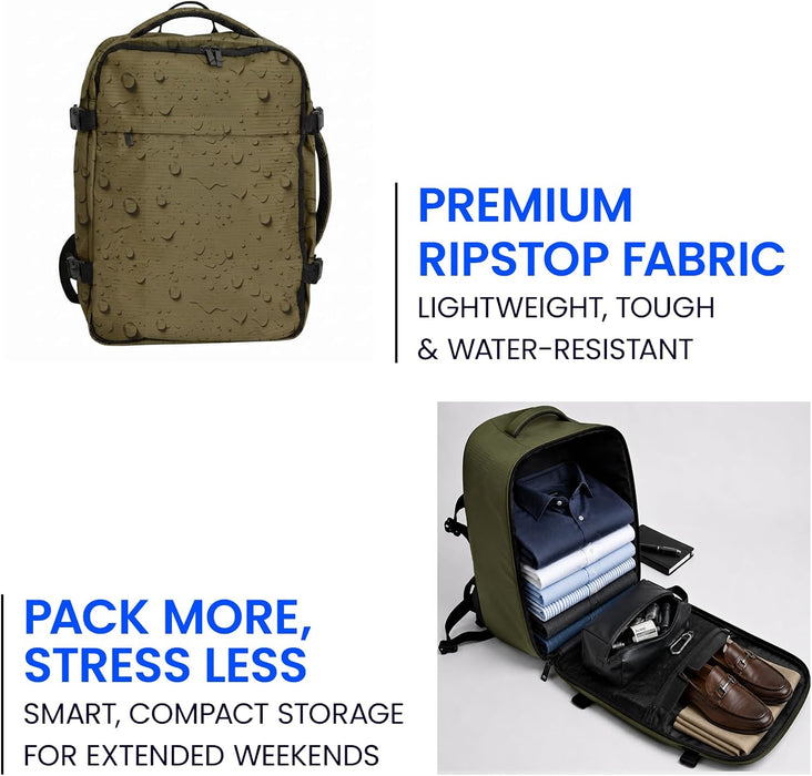 Bordlite Ryanair Cabin Backpack 40x30x20cm – Underseat Travel Backpack for Wizz Air & EasyJet, Water-Resistant Polyester Carry On Bag with Laptop Sleeve, Compression Straps & Security Pocket