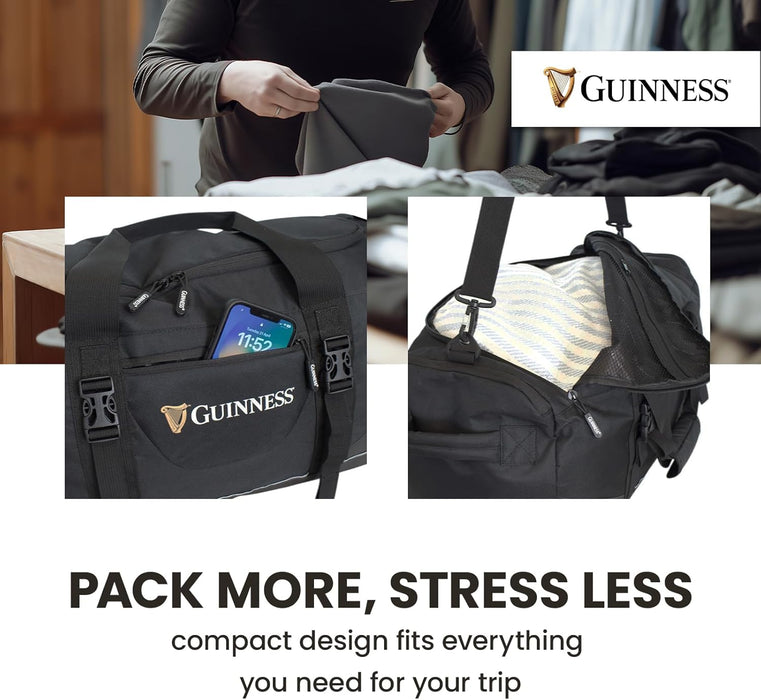 Guinness Sports & Travel Holdall 59cm – Black Duffel Bag with Shoulder Strap