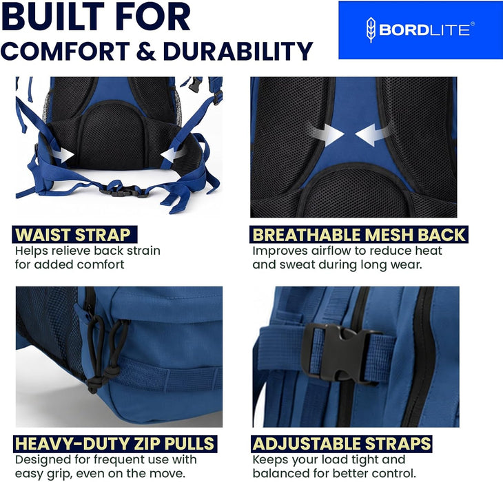 Bordlite 25L Military Tactical Backpack, Heavy Duty MOLLE Rucksack with Padded Shoulder Straps, Waist Belt, Multiple Compartments for Hiking, Camping, Travel, Gym & Work