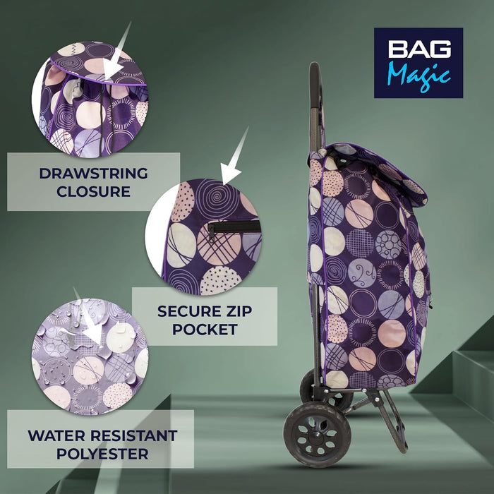 Lightweight 2 Wheel Shopping Trolley Cart 35L - Water-Resistant Bag & Smooth Rolling Wheels - 94cm