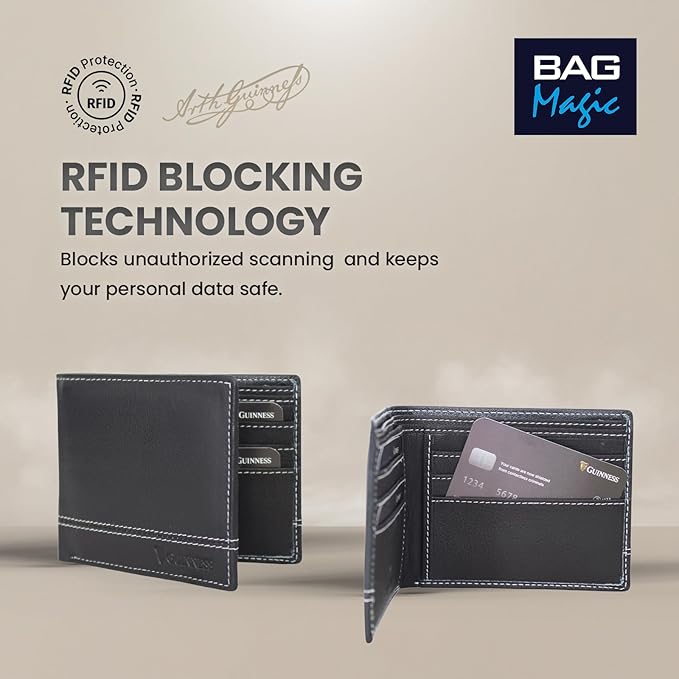 Guinness Official Gift Set – Leather Wallet & Key Fob with Water-Resistant Drawstring Bag | RFID Blocking, Genuine Leather, Licensed Merchandise for Men | Perfect Guinness Fan Gift