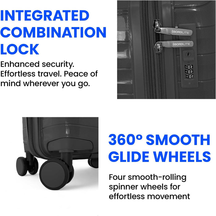 Bordlite Expandable Polypropylene Hard Shell Luggage, Lightweight Suitcase with 4 Spinner Wheels, Combination Lock and Telescopic Handle