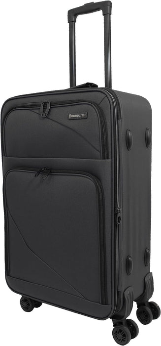 Bordlite Lightweight 4 Wheel Black Suitcase, Soft Luggage Travel Cabin Bag, Easy Roll Suitcase - Black