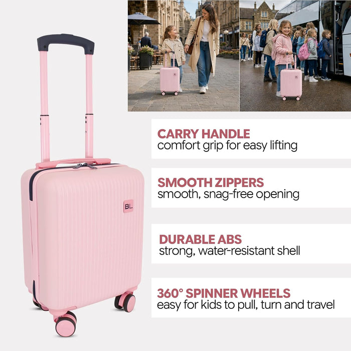 Bordlite Kids Suitcase 40x30x20cm Blue Cabin Luggage for Boys & Girls, Childrens Underseat Travel Case with 360 Spinner Wheels, Telescopic Handle, ABS Shell for Ryanair & Wizz Air