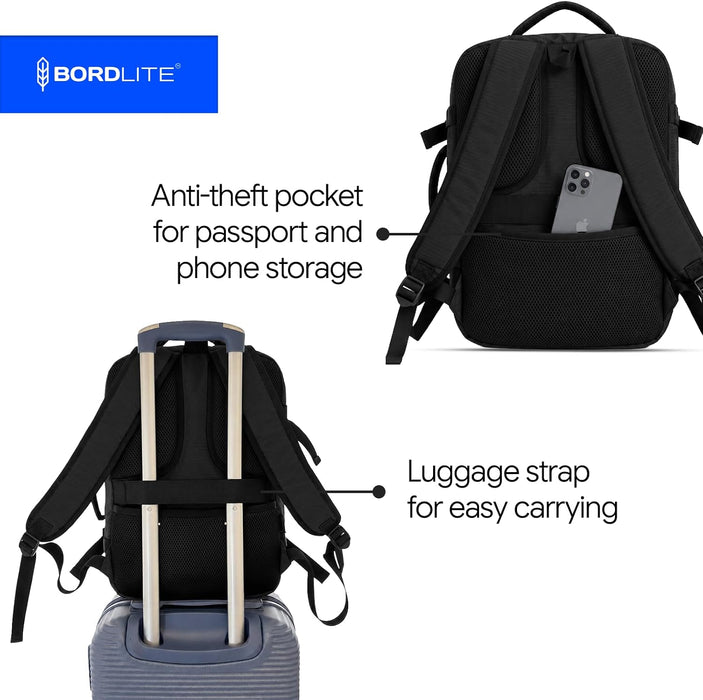 Bordlite Ryanair Cabin Backpack 40x30x20cm – Underseat Travel Backpack for Wizz Air & EasyJet, Water-Resistant Polyester Carry On Bag with Laptop Sleeve, Compression Straps & Security Pocket