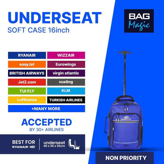 Bordlite® 3-Piece Wheeled Holdall Luggage Set – Underseat 16”, Cabin 20” & Check-in 24”