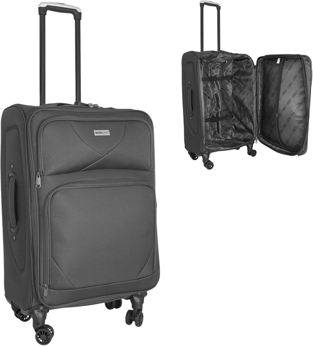 Bordlite Softshell Spinner Suitcase Black - Expandable Travel Luggage with 360 Wheels, Combination Lock, Telescopic Handle and Front Pockets (Available in 19", 22", 27", 30", 34" and Bundle Sets)