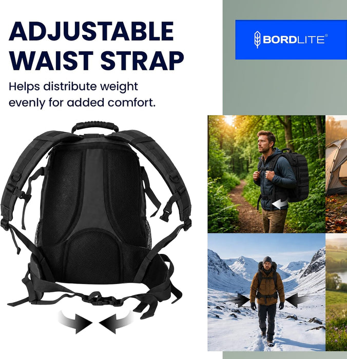 Bordlite 25L Military Tactical Backpack, Heavy Duty MOLLE Rucksack with Padded Shoulder Straps, Waist Belt, Multiple Compartments for Hiking, Camping, Travel, Gym & Work