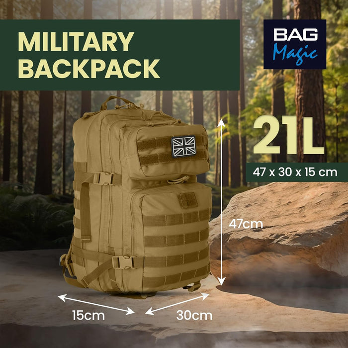 21L Military Tactical Backpack – Durable MOLLE Rucksack with Multi-Pocket Storage