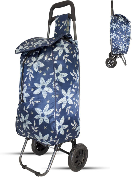Lightweight 2 Wheel Shopping Trolley Cart 35L - Water-Resistant Bag & Smooth Rolling Wheels - 94cm