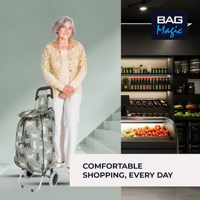 Lightweight 2 Wheel Shopping Trolley Cart 35L - Water-Resistant Bag & Smooth Rolling Wheels - 94cm