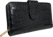 Ridgeback Women's Faux Croc Pattern Tri-Fold Purse - Ladies Coin Purse ID Wallet, Photo Holder, 16 Card Slots