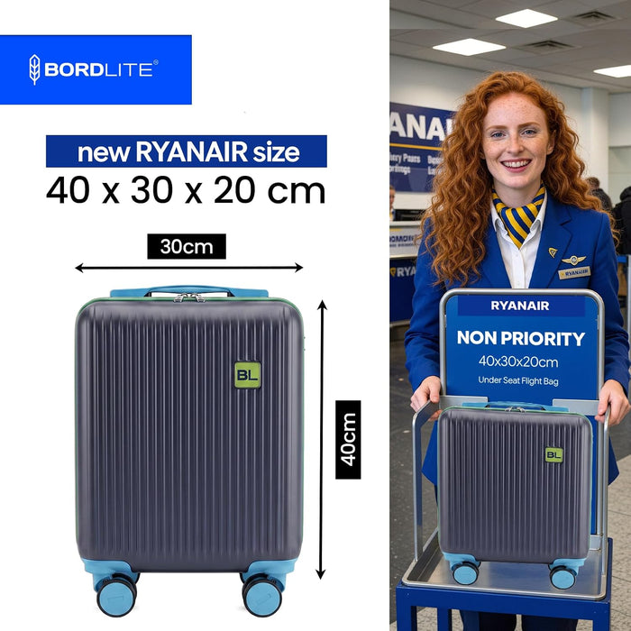 Bordlite Kids Suitcase 40x30x20cm Blue Cabin Luggage for Boys & Girls, Childrens Underseat Travel Case with 360 Spinner Wheels, Telescopic Handle, ABS Shell for Ryanair & Wizz Air