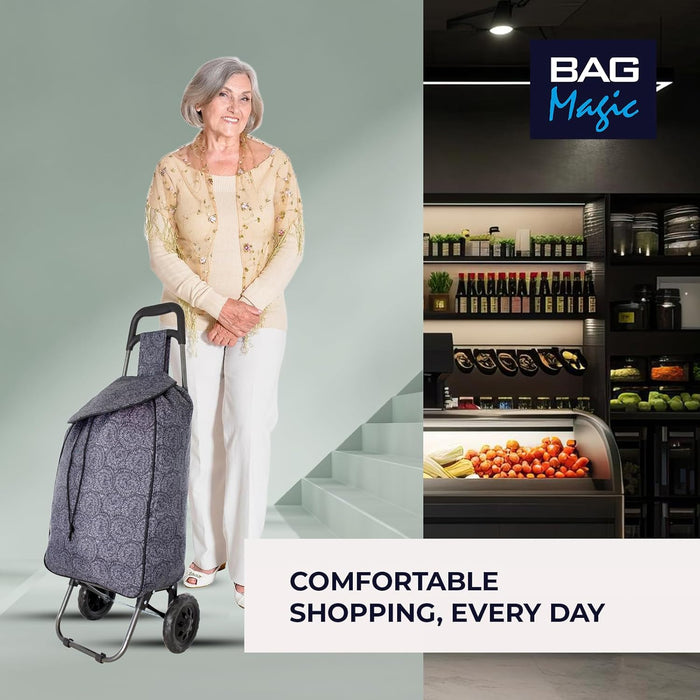 Lightweight 2 Wheel Shopping Trolley Cart 35L - Water-Resistant Bag & Smooth Rolling Wheels - 94cm