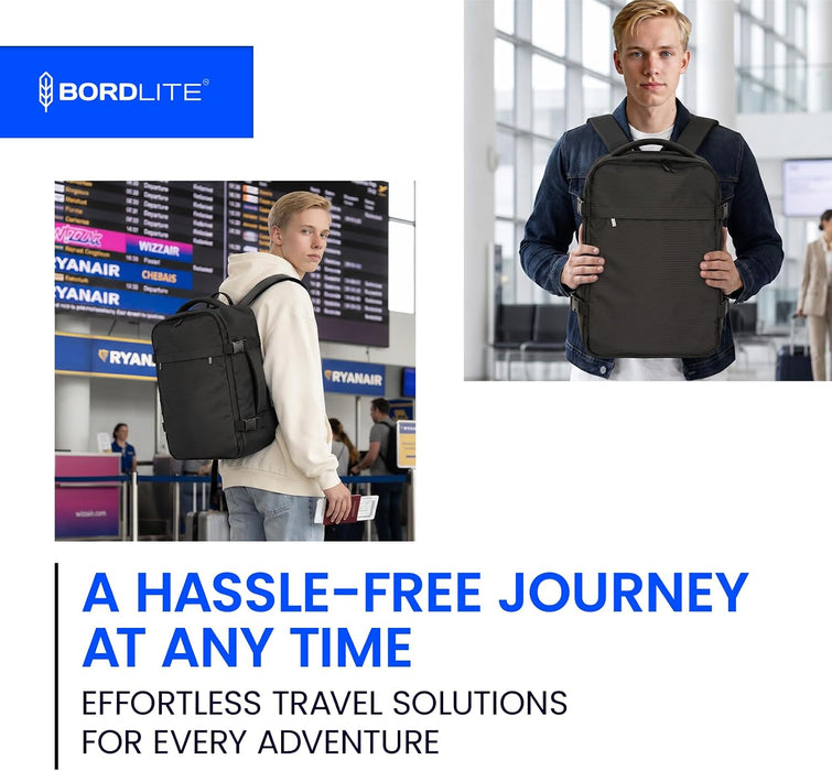 Bordlite Ryanair Cabin Backpack 40x30x20cm – Underseat Travel Backpack for Wizz Air & EasyJet, Water-Resistant Polyester Carry On Bag with Laptop Sleeve, Compression Straps & Security Pocket