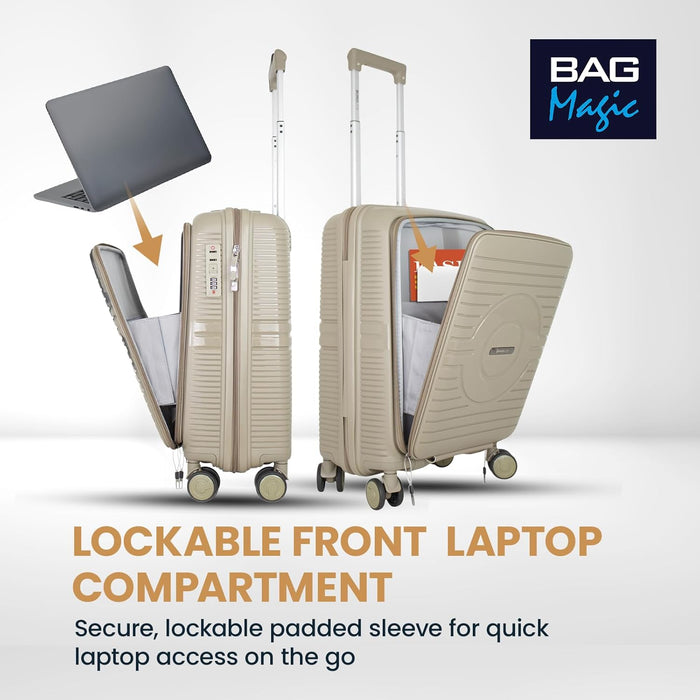 Bordlite® PP Cabin Suitcase - Lightweight Case with Lockable Front Laptop Compartment