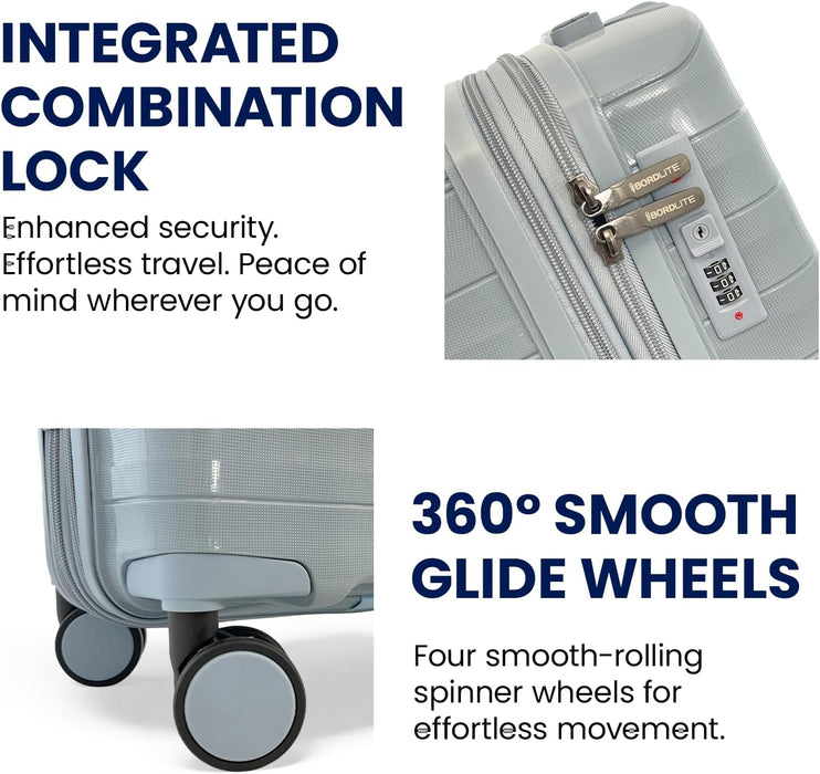 Bordlite Expandable Polypropylene Hard Shell Luggage, Lightweight Suitcase with 4 Spinner Wheels, Combination Lock and Telescopic Handle