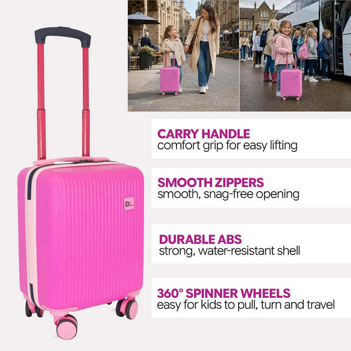 Bordlite Kids Suitcase 40x30x20cm Blue Cabin Luggage for Boys & Girls, Childrens Underseat Travel Case with 360 Spinner Wheels, Telescopic Handle, ABS Shell for Ryanair & Wizz Air