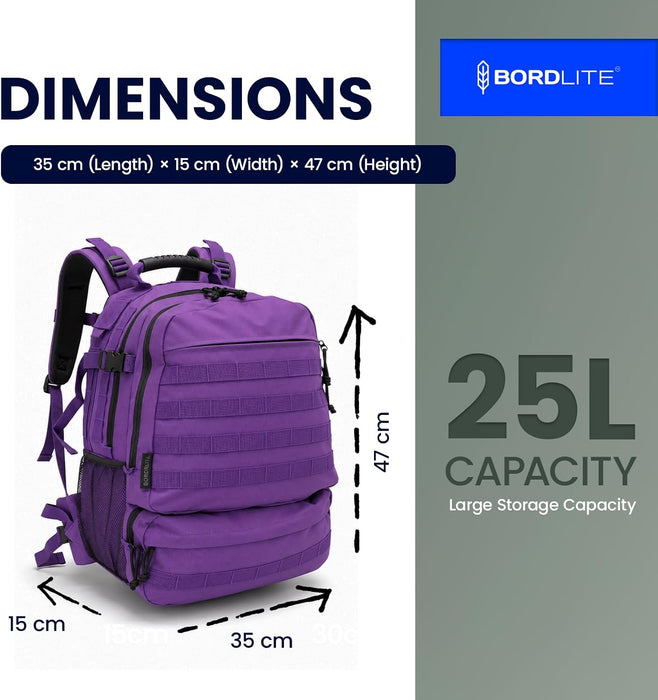 Bordlite 25L Military Tactical Backpack, Heavy Duty MOLLE Rucksack with Padded Shoulder Straps, Waist Belt, Multiple Compartments for Hiking, Camping, Travel, Gym & Work