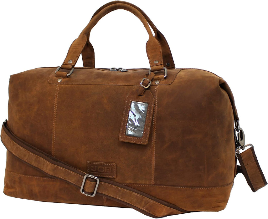 JCB - Genuine Leather Deluxe Holdall | Travel Duffle Bag Large Capacity Real Leather