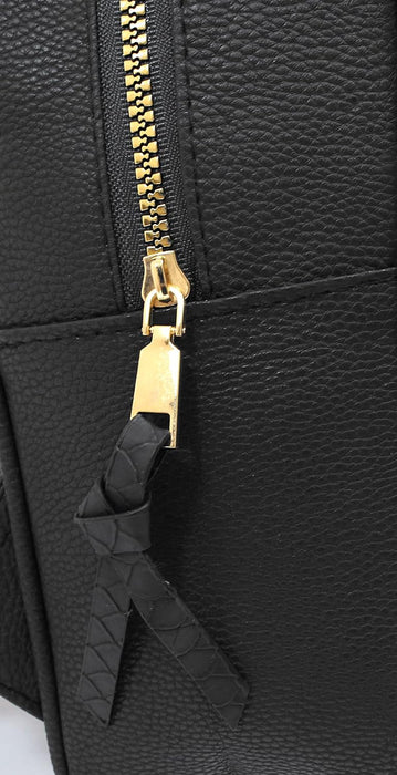 Nicole Brown - Faux Leather Designer Crocodile Backpack Chain Top Handle Adjustable Straps (Black)