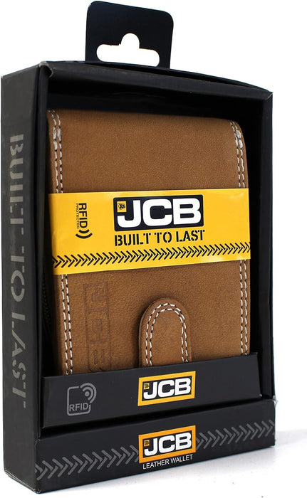 JCB - Mens Genuine Leather Wallets | Tri Fold Button Close Wallet RFID Protected