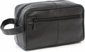 JCB - Black Genuine Leather Travel Wash Bag - Zipped Travel Bags for Men - Travel Accessories