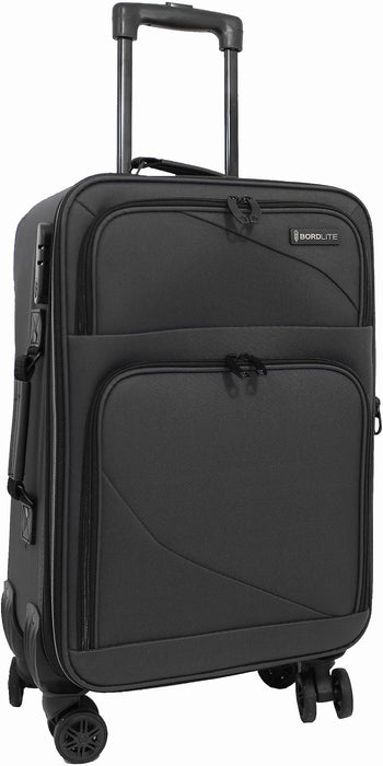 Bordlite Lightweight 4 Wheel Black Suitcase, Soft Luggage Travel Cabin Bag, Easy Roll Suitcase - Black