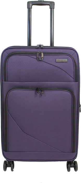 Bordlite Lightweight 4 Wheel Purple Suitcase Soft Luggage Travel Cabin Bag, Easy Roll Suitcase - Purple