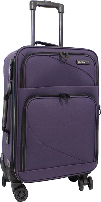 Bordlite Lightweight 4 Wheel Purple Suitcase Soft Luggage Travel Cabin Bag, Easy Roll Suitcase - Purple