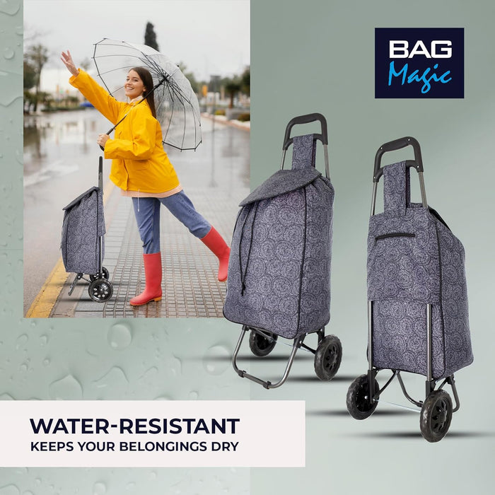 Lightweight 2 Wheel Shopping Trolley Cart 35L - Water-Resistant Bag & Smooth Rolling Wheels - 94cm
