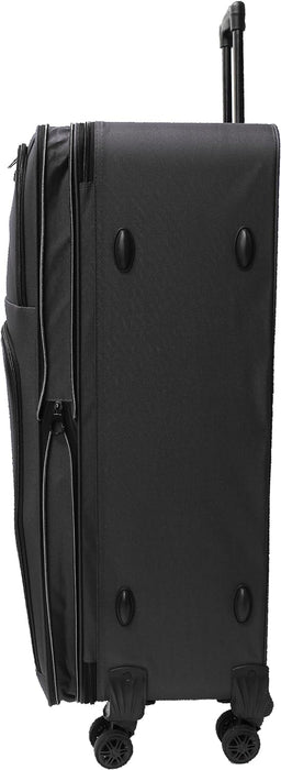 Bordlite Lightweight 4 Wheel Black Suitcase, Soft Luggage Travel Cabin Bag, Easy Roll Suitcase - Black