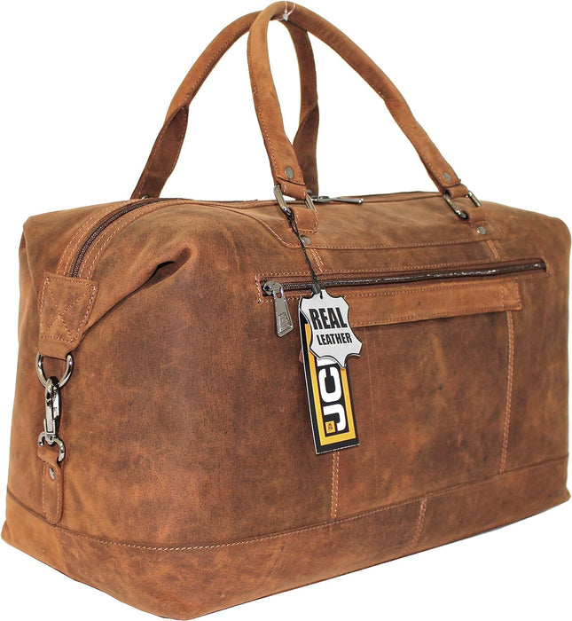 JCB - Genuine Leather Deluxe Holdall | Travel Duffle Bag Large Capacity Real Leather