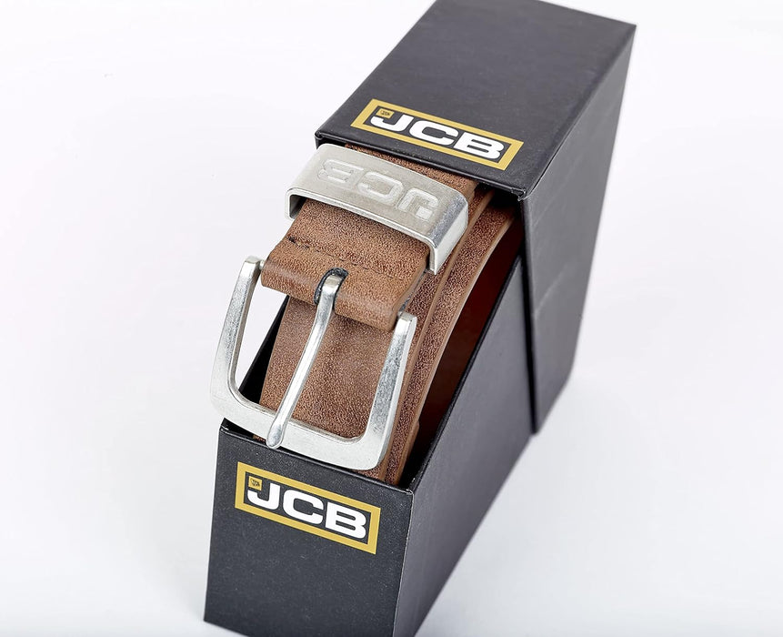 JCB - Casual Leather Belt - Designed with Zinc Alloy Buckle, Metal Keeper & Painted Edges - Leather Lined with PU Outer