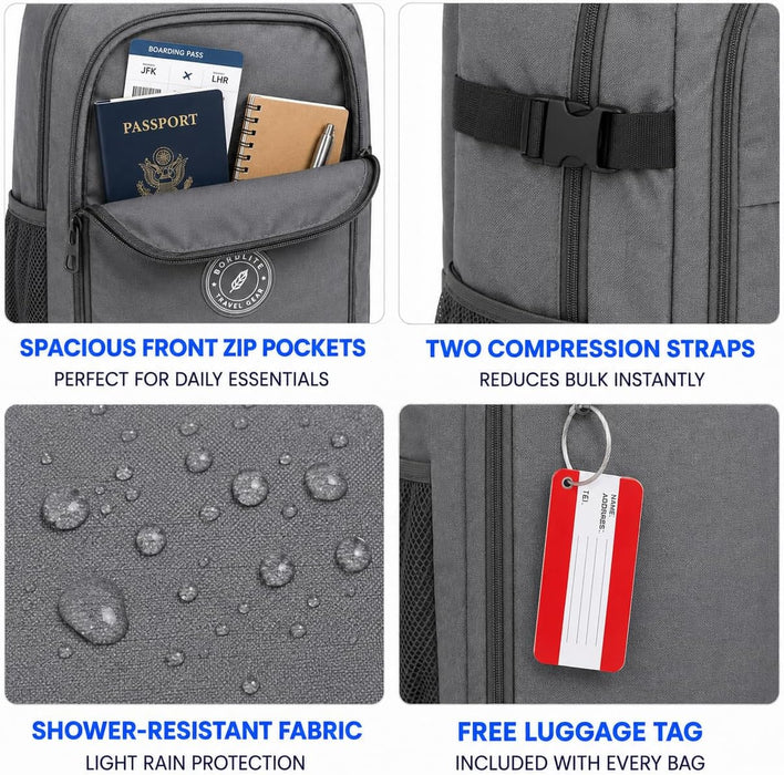 Bordlite Ryanair Cabin Bag 40x30x20cm Under Seat Travel Backpack + Free Luggage Tag
