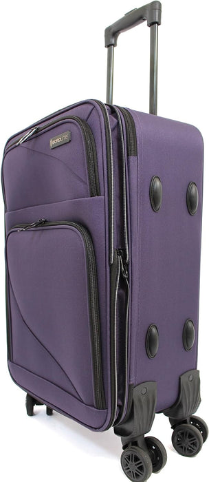 Bordlite Lightweight 4 Wheel Purple Suitcase Soft Luggage Travel Cabin Bag, Easy Roll Suitcase - Purple