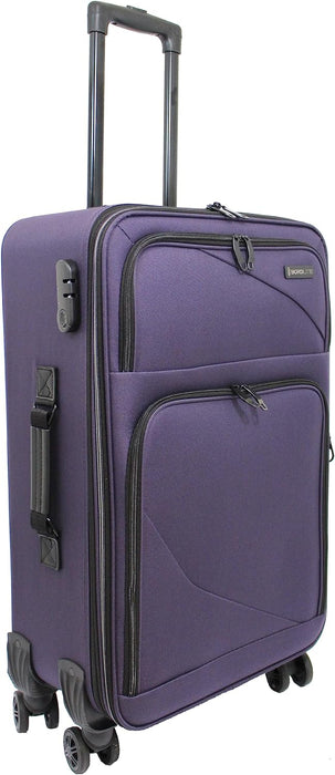 Bordlite Lightweight 4 Wheel Purple Suitcase Soft Luggage Travel Cabin Bag, Easy Roll Suitcase - Purple