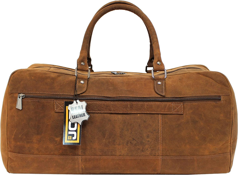 JCB - Genuine Leather Deluxe Holdall | Travel Duffle Bag Large Capacity Real Leather