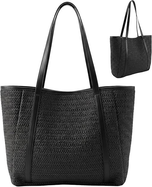 Nicole Brown Straw Tote Bag for Women – Summer Beach Shoulder Bag with Magnetic Closure & Inner Zip Pocket, Lightweight Woven Shopper for Holidays, Travel & Everyday Use