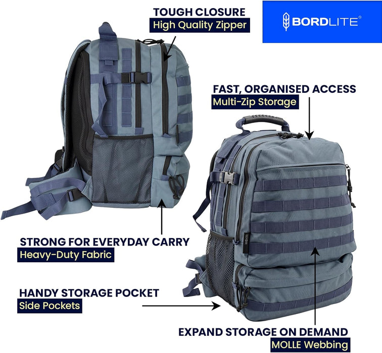 Bordlite 25L Military Tactical Backpack, Heavy Duty MOLLE Rucksack with Padded Shoulder Straps, Waist Belt, Multiple Compartments for Hiking, Camping, Travel, Gym & Work